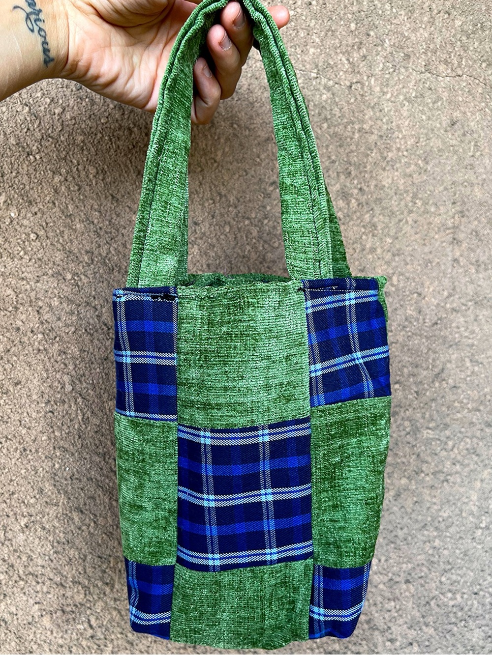 Green and Blue Patchwork Tote Bag by Deadgrl Superstar